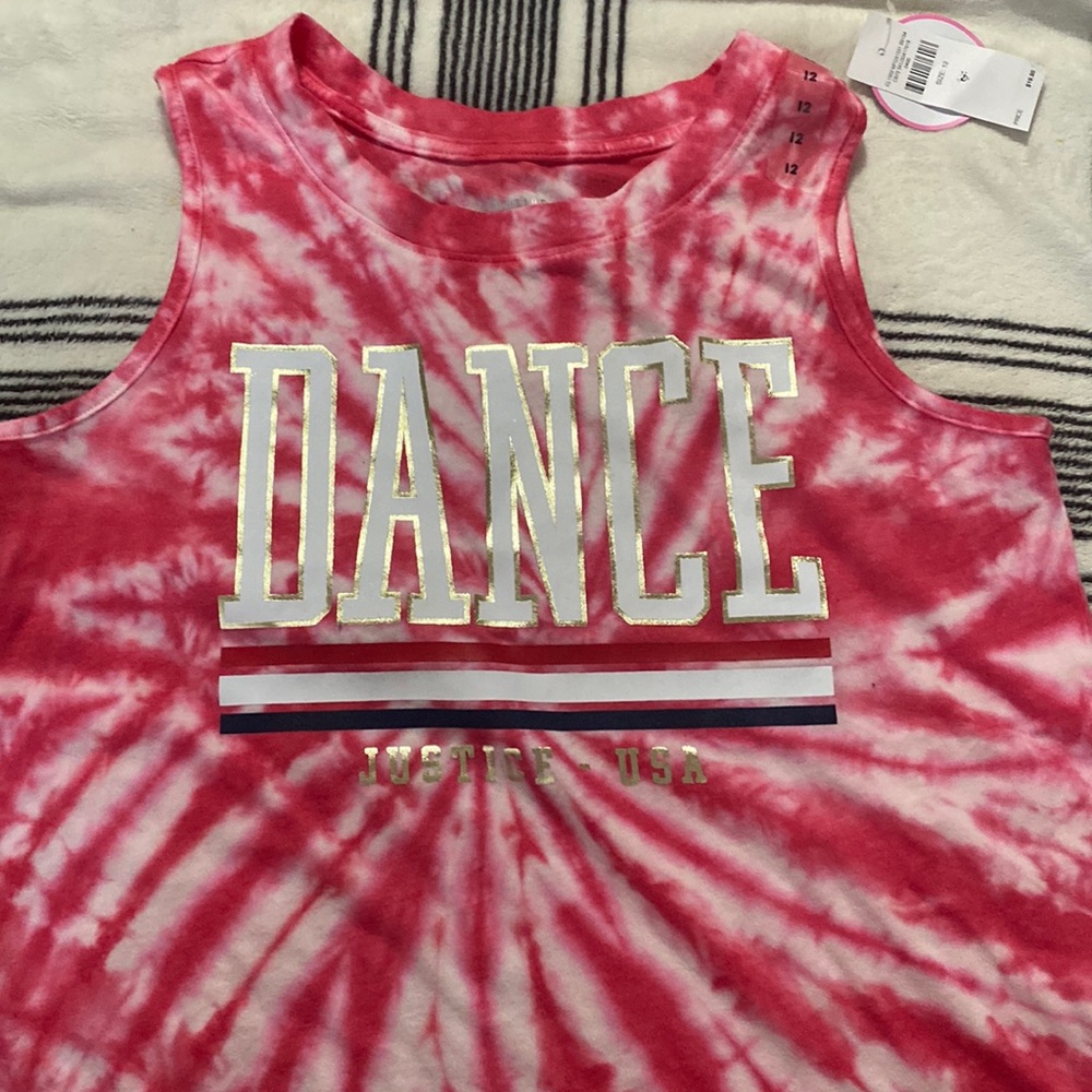 Justice girls red tie-dye tank top size 12 .